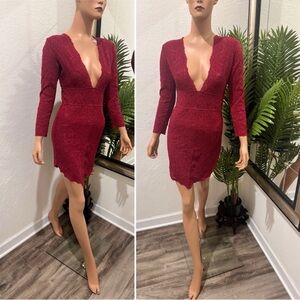 Free People Deep Red Lace Mini Dress S